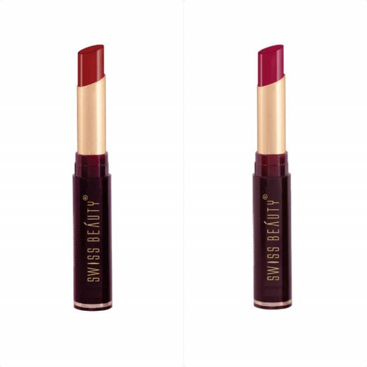 SWISS BEAUTY Non-Transfer Matte Lipstick (SB-209-17+03)Fresh Red+Athena Pack of 2 Price in India