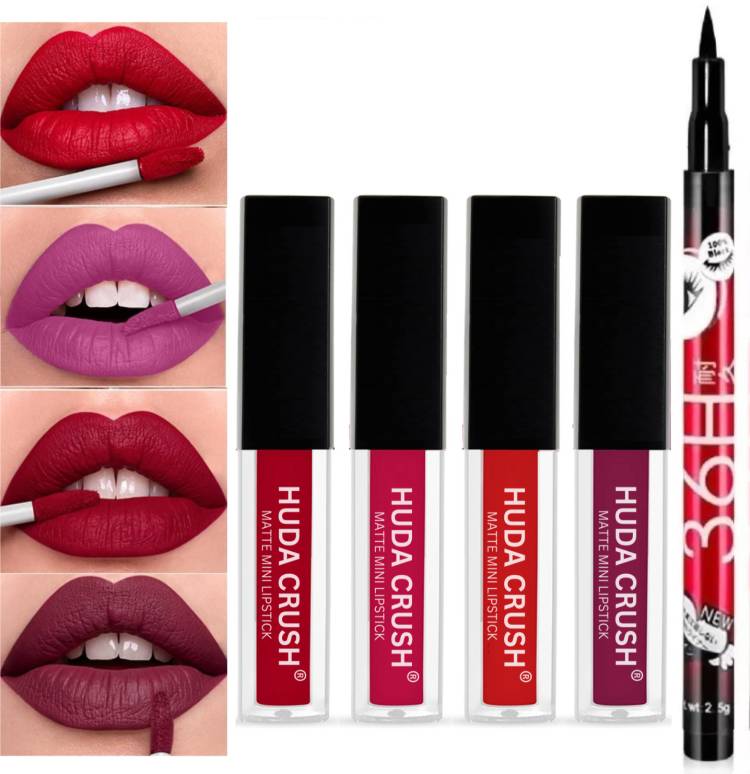 HUDA CRUSH Beauty Lipstick Pack of 4Pcs Matte Lipstick & 36H Waterproof Eyeliner Sketch Price in India