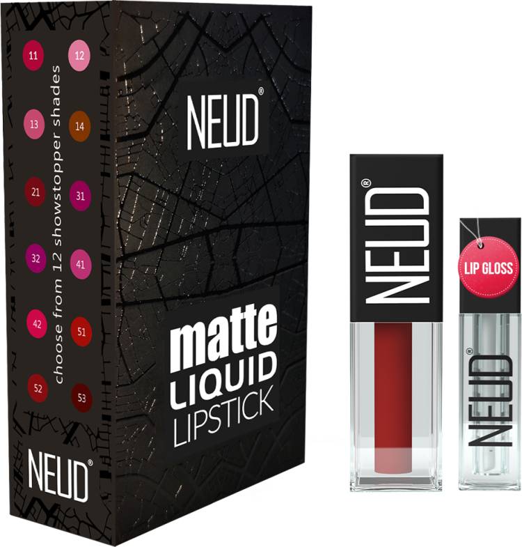 NEUD Matte Liquid Lipstick Perfect Pout with Lip Gloss - 1 Pack Price in India
