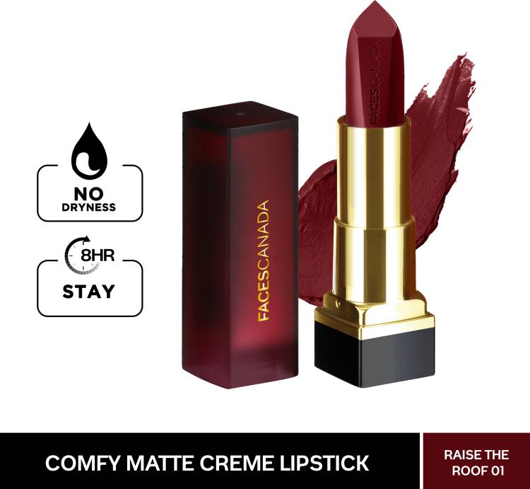 FACES CANADA Comfy Matte Crème Lipstick - Raise The Roof 01 | 8HR Long Stay | Intense Color Price in India