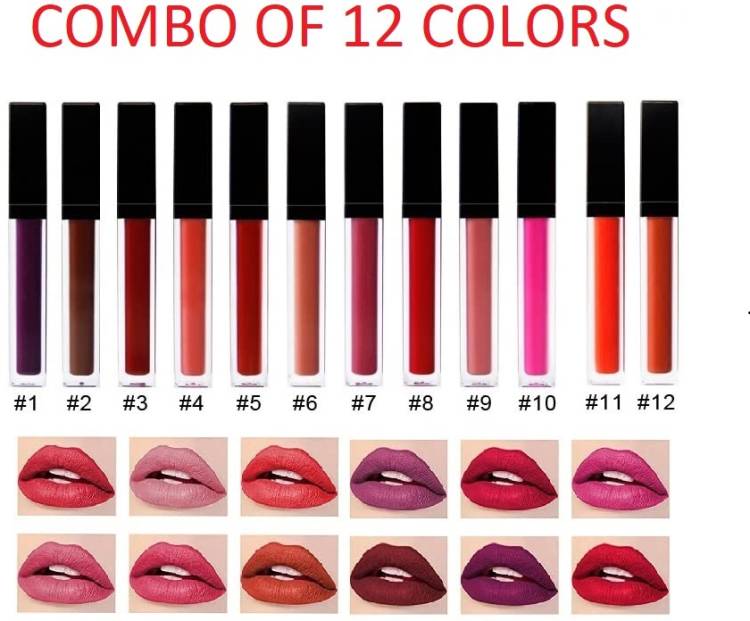 ZAALIQA 12 Piece Non Transfer Liquid Matte Water Proof Lipstick Combo Pack of 12 Price in India