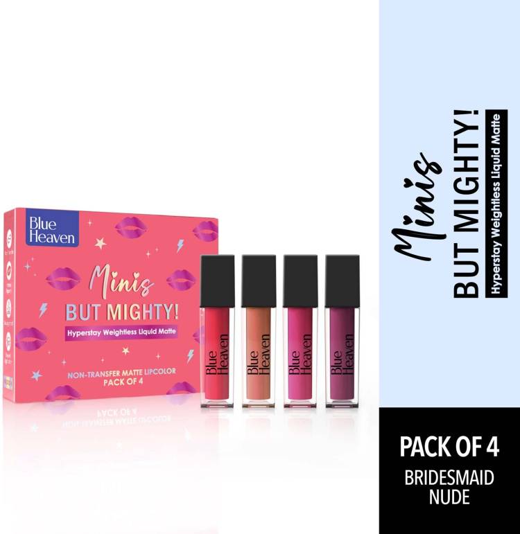 BLUE HEAVEN Minis but Mighty Liquid Matte Lipcolor, Bridesmaid Nude, Pack of 4 Price in India