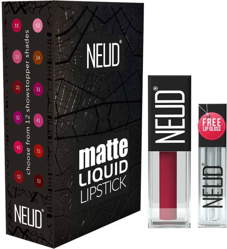 NEUD Matte Liquid Lipstick Peachy Pink with Lip Gloss - 1 Pack Price in India