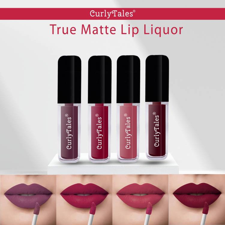 CurlyTales Lighthearted and Matte Premium Finish of Liquid Matte Lipstick Combo #CTL0378 Price in India