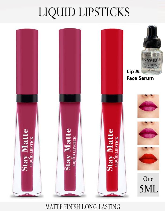 INWISH 72HOURS STAY WATERPROOF,KISS PROOF,NON TRANSFER,SMUDGEPROOF 3 PCS LIPSTICK&SERUM Price in India