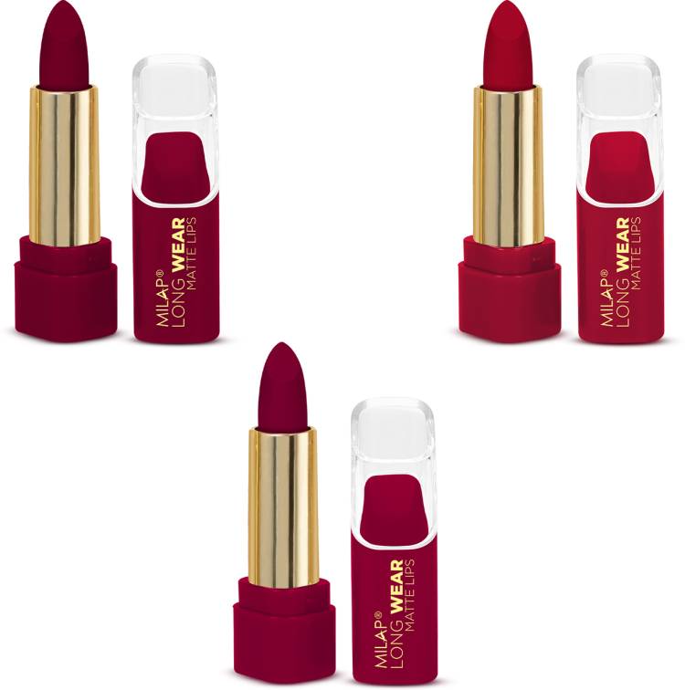MILAP Long Wear Waterproof Matte Lipstick Smudge Proof Lipstick Combo Set of 3 Price in India
