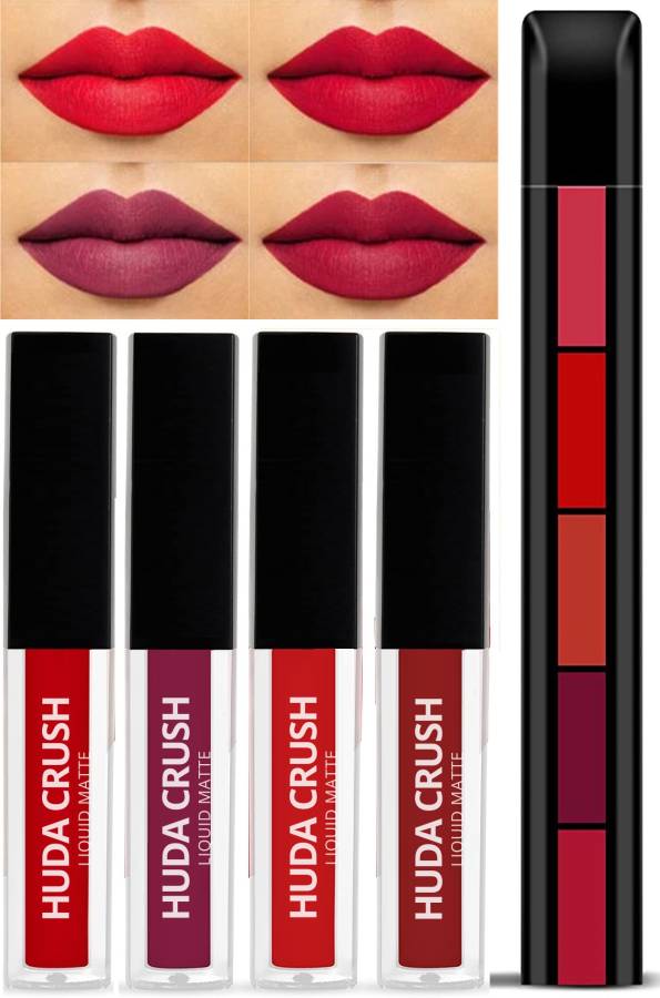 HUDA CRUSH BEAUTY Lipstick Combo Pack of 4Pcs Mini Liquid Lipsticks with 5in1 Fab Lip Color Price in India