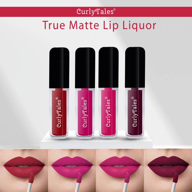 CurlyTales Lighthearted and Matte Premium Finish of Liquid Matte Lipstick Combo #CTL0474 Price in India