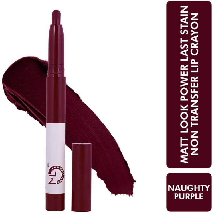 MATT LOOK Power Last Lip Stain Crayon Lipstick, Non Transfer Naughty Purple (2.0gm) Price in India