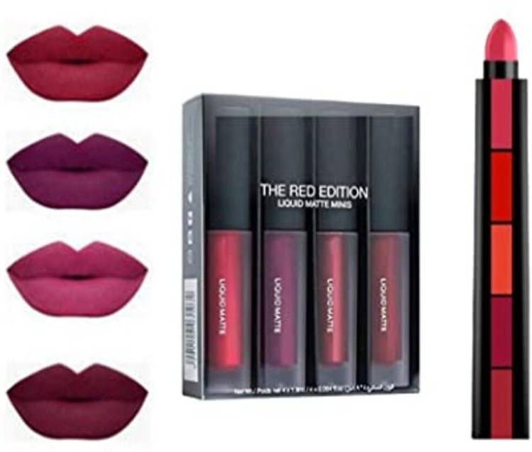 Spikee 5 in1 Creamy Lipsticks and Liquid Matted Mini Lipsticks 4 Piece Red Edition Price in India