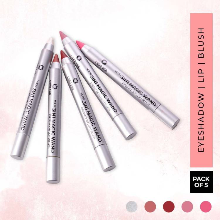 Cara Mia By Flipkart 3in1 Magic Wand (Lipstick, Blush & Eyeshadow B) (Pack of 5) Price in India