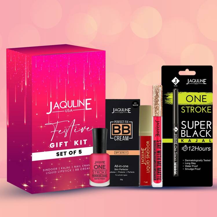 Jaquline USA Wedding Makeup Gift Set - Sindoor+Kajal+Nail Paint+ Lipstick+BB Cream Price in India