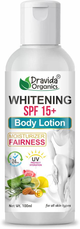 Dravida Organics Whitening Body Lotion SPF 15+ Moisturiser Fairness for Face, Hand & Body Price in India