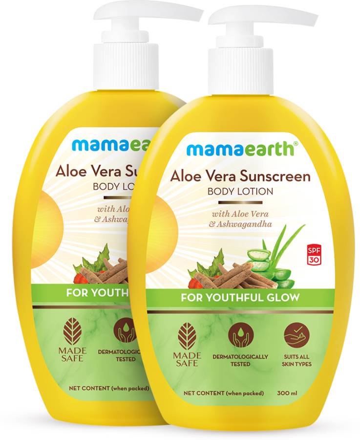 MamaEarth Aloe Vera Sunscreen Body Lotion SPF 30 300ml (Pack of 2) Price in India