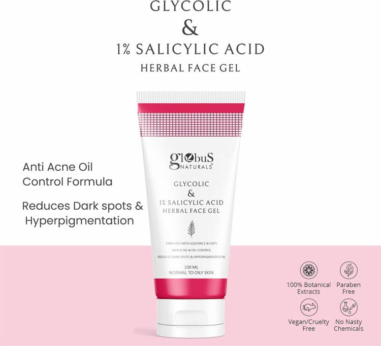 GLOBUS NATURALS Glycolic & 1% Salicylic Acid Herbal Anti Acne Face Gel Price in India
