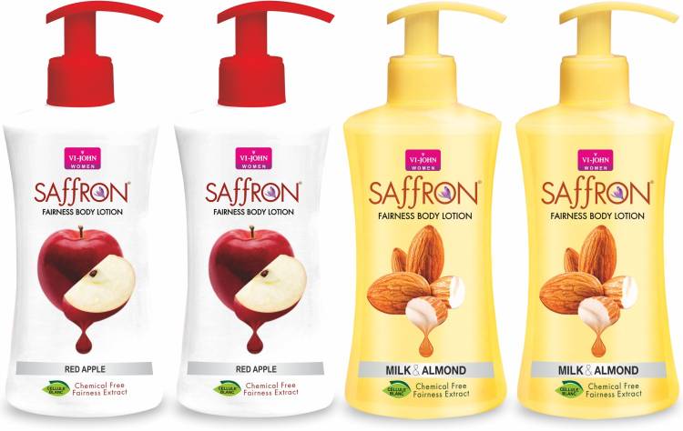 VI-JOHN Body Lotion Combo of 4 | 250 ml Each | For Men and Women | All Skin Types | Pack of 2 Red Apple | Pack of 2 Milk & Almond Price in India