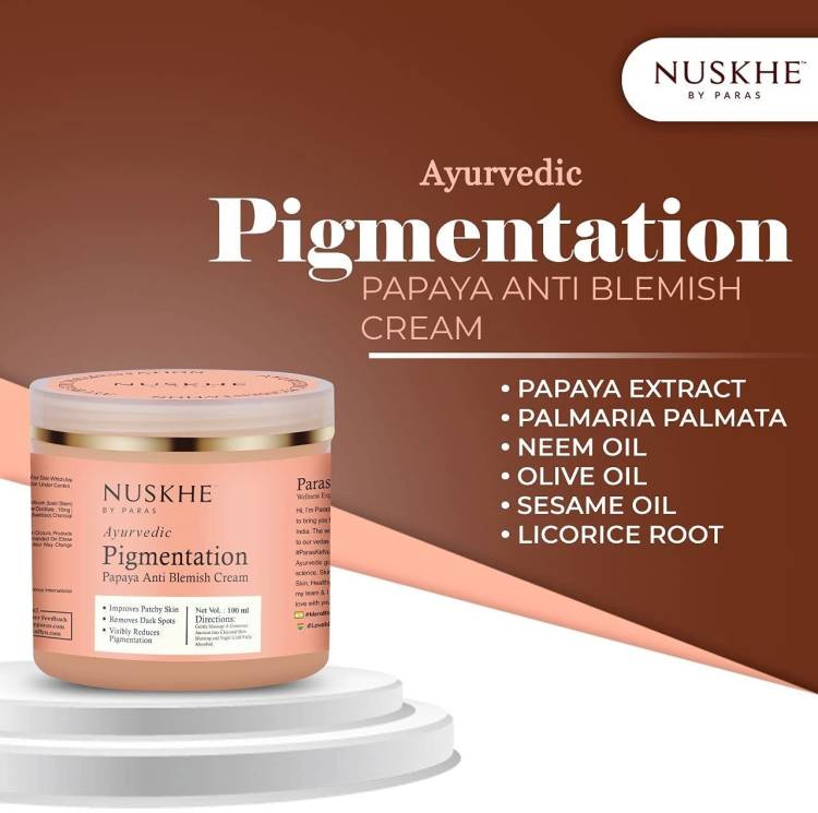 Nuskhe By Paras Ayurvedic Pigmentation Papaya Anti Blemish Cream for Visibly Reduces Pigmentation, Patchy Skin and Dark Circle Treatment - Unisex -100 Gram Price in India