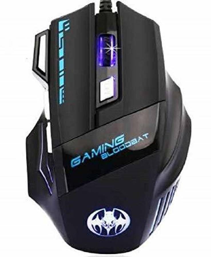 MFTEK BLOODBAT Mouse 7 LED Colors 7 Button Wired Optical Gaming Mouse DPI (1000-5500) Black Wired Optical  Gaming Mouse