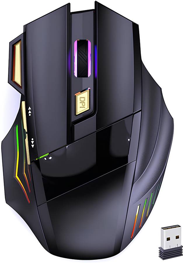 CLUSPEX 7 Color RGB LED Lighting, 7 Buttons with Fire Key, DPI up to 3200 Gold Wireless Optical  Gaming Mouse