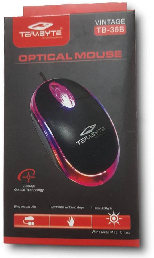 rs solutions TERABYTE TB-36B Wired Optical Mouse (USB 2.0, Black, Blue, Red) Wired Optical Mouse