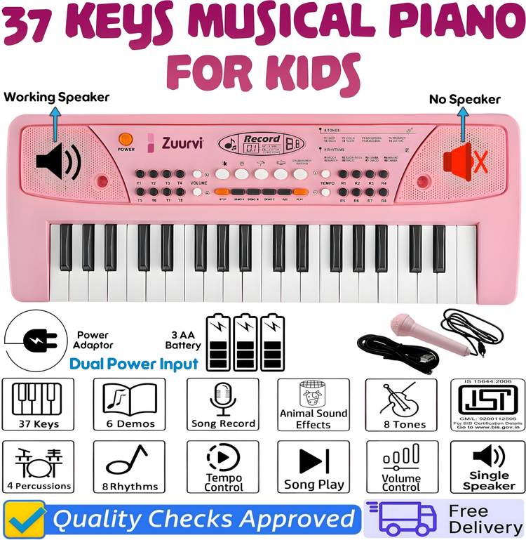 Zuurvi 37 Keys Musical Keyboard Piano Toy with Mic for Kids for Ages 3 to 14 Years