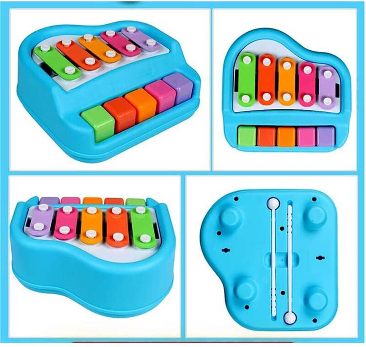 Toyporium Small 2 in 1 Musical Xylophone & Piano Toy for Kids with 5 Multicolored Keys 50