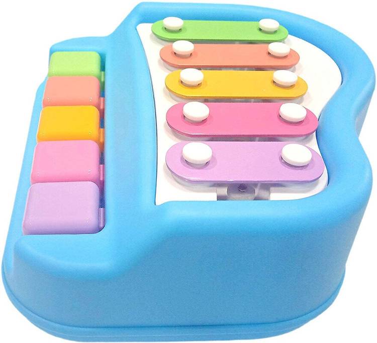 Toyporium Small 2 in 1 Musical Xylophone & Piano Toy for Kids with 5 Multicolored Keys 17