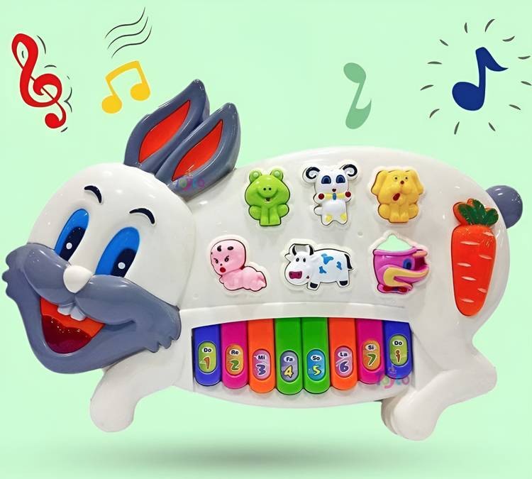 Toyco Musical Rabbit Piano with Flashing Light & Sound Early Development Toy for Kids