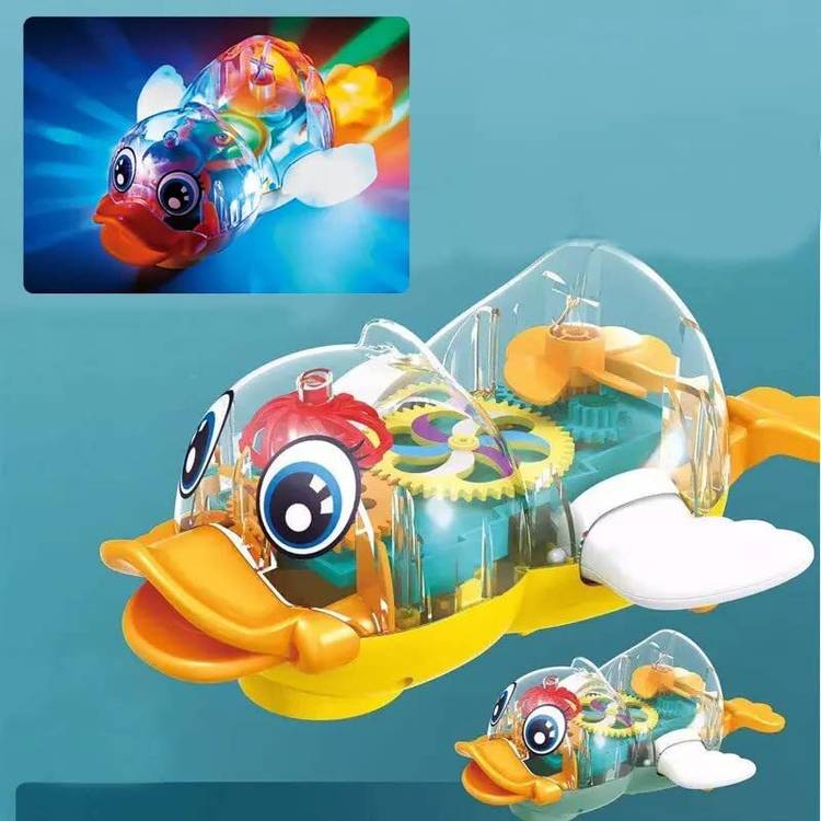 mega star 3D Gear Transparent Duck Toy with Sound and Colorful Lights