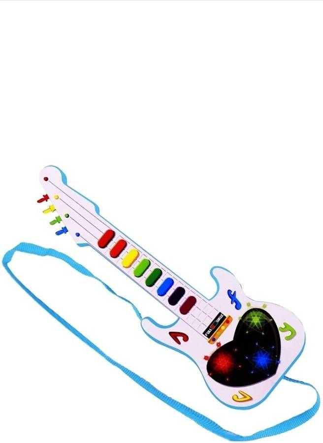 Zenex store Music mini guitar sound 3D light battery (Best gift girls & Boys (White)