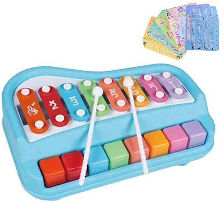 Toyporium BIG 2 in 1 Musical Piano and Xylophone Toy with 8 Colorful Keys & 2 Mallets 01