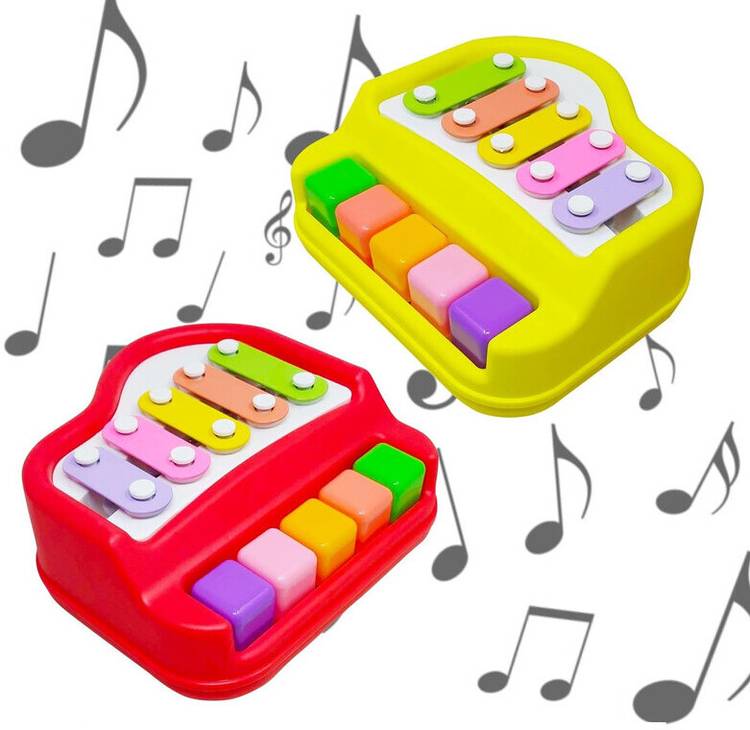 Toyporium Small 2 in 1 Musical Xylophone & Piano Toy for Kids with 5 Multicolored Keys 71