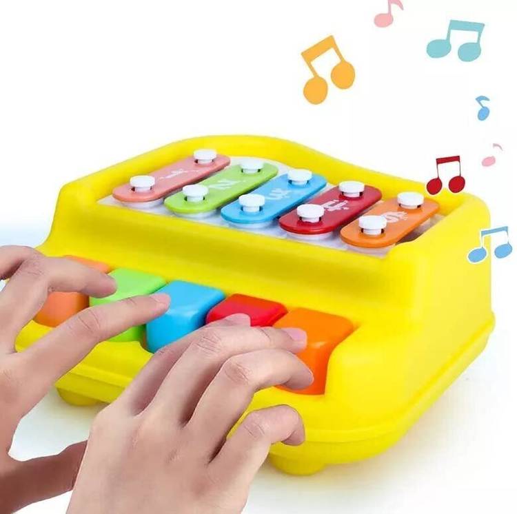 Toyporium Small 2 in 1 Musical Xylophone & Piano Toy for Kids with 5 Multicolored Keys 20