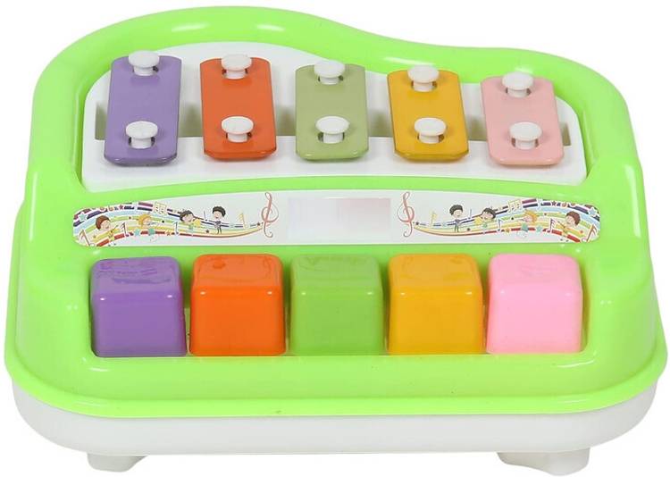 Toyporium Small 2 in 1 Musical Xylophone & Piano Toy for Kids with 5 Multicolored Keys 76