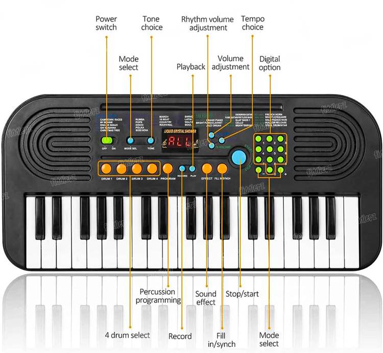 FIDDLERZ Kids Keyboard Piano 37 Key with Recording Rechargeable Includes Piano & USB