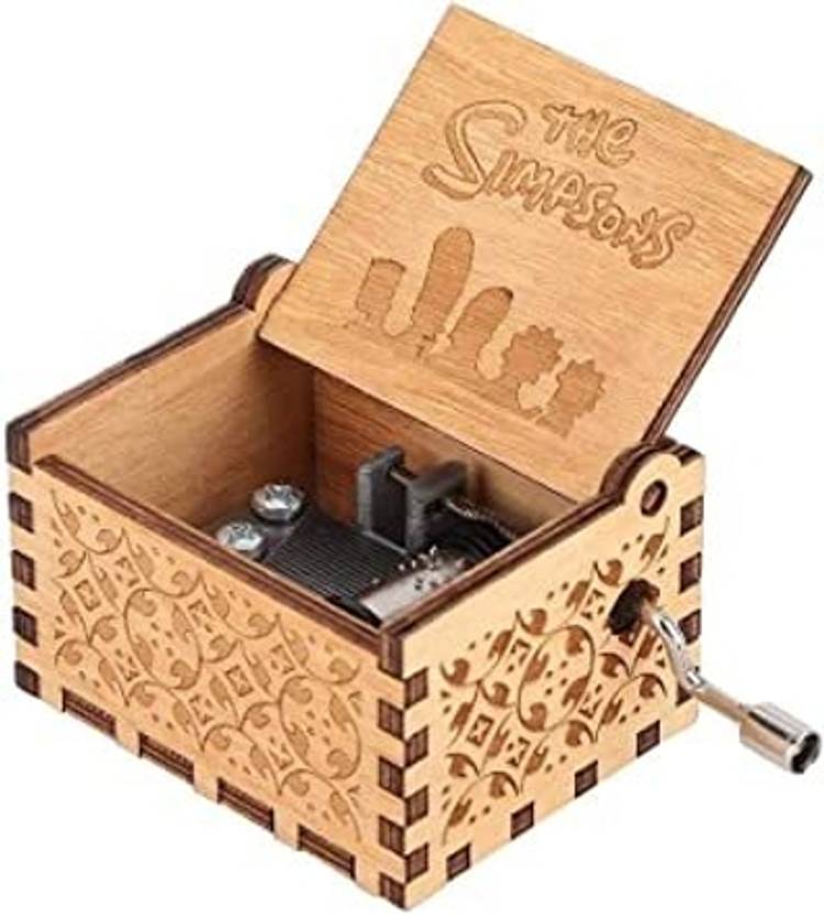 Rudrav The Simpsons Hand Crank Carved Plywood Music Box Wooden Engraved Musical Toy