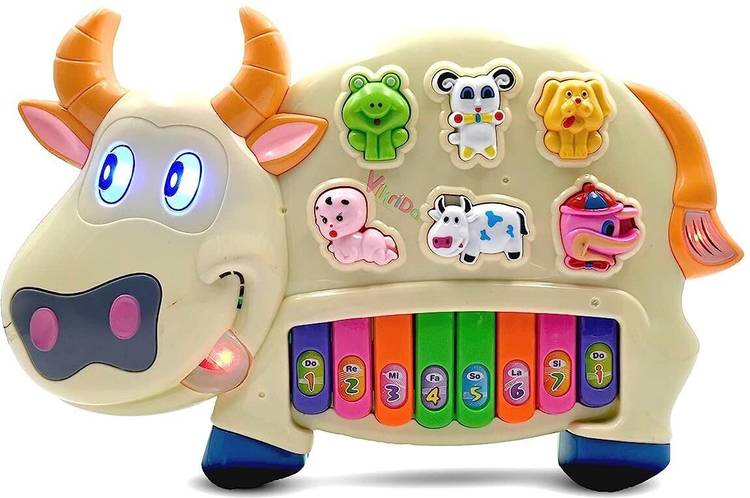 PARAM ENTERPRISE Multicolor Musical Cow Piano Toy with Flashing Light & Sound for Kid