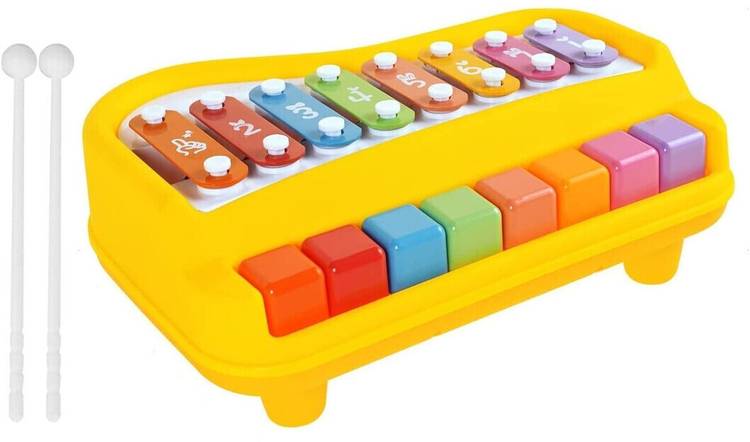 Toyporium BIG 2 in 1 Musical Piano and Xylophone Toy with 8 Colorful Keys & 2 Mallets 76