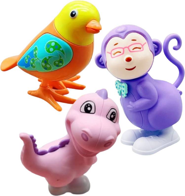 Munmoll Wind Up Key Operated Jumping Dinosaur Monkey Bird Toys for Kids Boys Girls