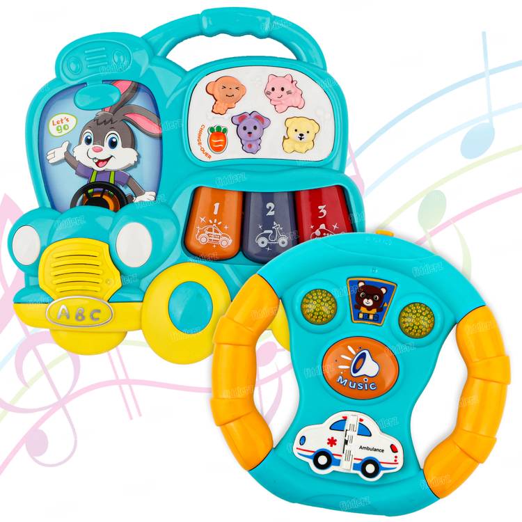 FIDDLERZ Musical Toys for Kids Toy Set of 2 Piano and Steering Wheel Toys