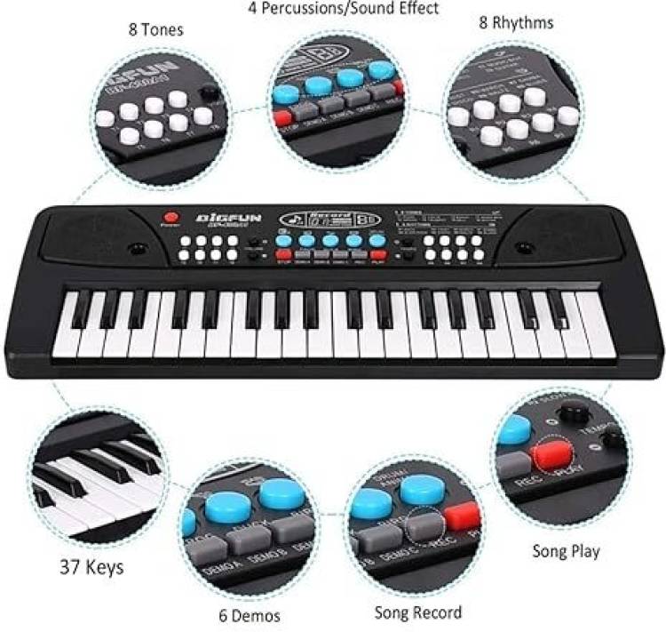 Time 2 toys 37 Key Piano Toy Keyboard for Kids (Black)