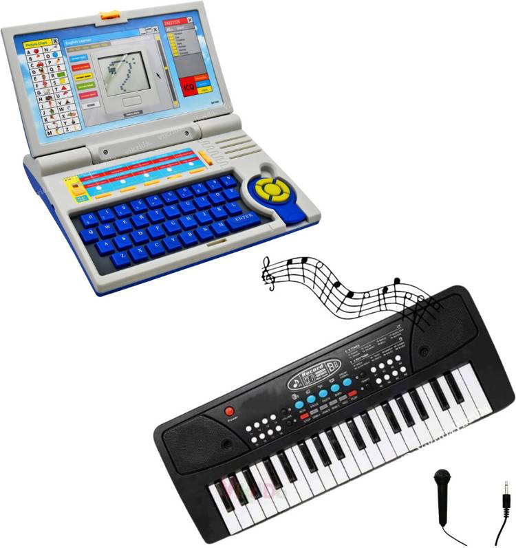 VikriDa Combo of 37 Key Piano Keyboard Toy with learning Laptop with 20 Activity Games