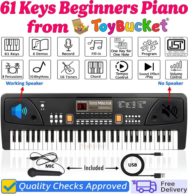 ToyBucket 61 keys digital electronic keyboard real musical instrument piano for beginners