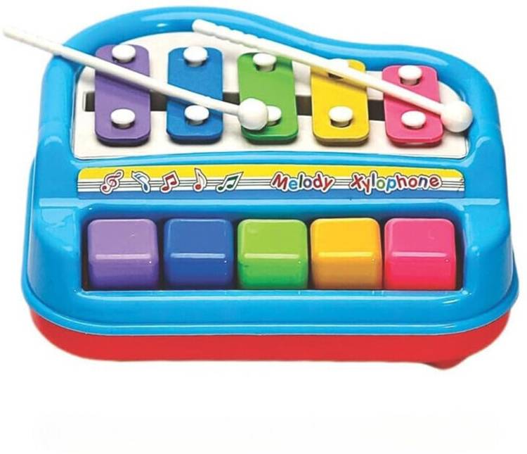 Toyporium Small 2 in 1 Musical Xylophone & Piano Toy for Kids with 5 Multicolored Keys 56