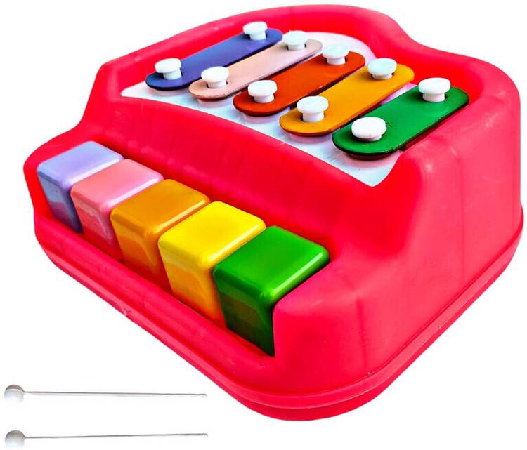 Toyporium Small 2 in 1 Musical Xylophone & Piano Toy for Kids with 5 Multicolored Keys 29