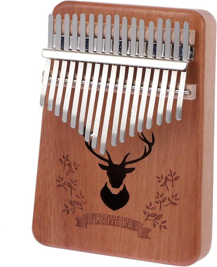 AMG Music 17 Keys Kalimba Thumb Piano Solid Mahogany Body with Learning Book, Tune Hammer, Cloth Bag, Sticker, Bilingual Instruction