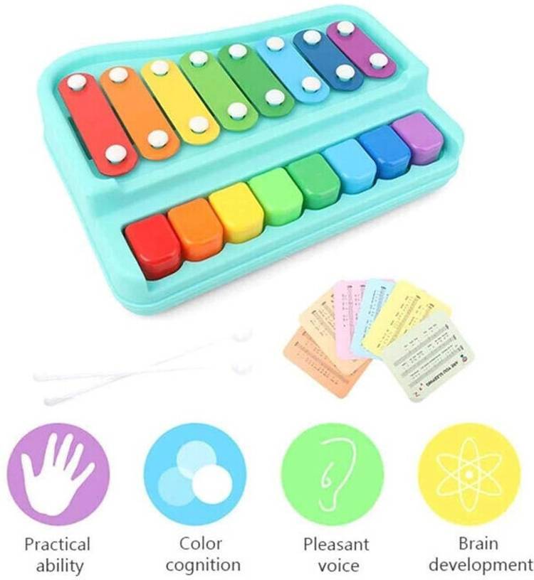 Toyporium BIG 2 in 1 Musical Piano and Xylophone Toy with 8 Colorful Keys & 2 Mallets 70