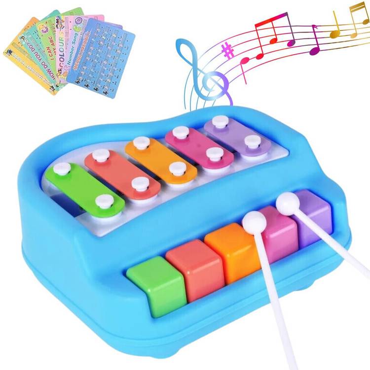 Toyporium Small 2 in 1 Musical Xylophone & Piano Toy for Kids with 5 Multicolored Keys 41