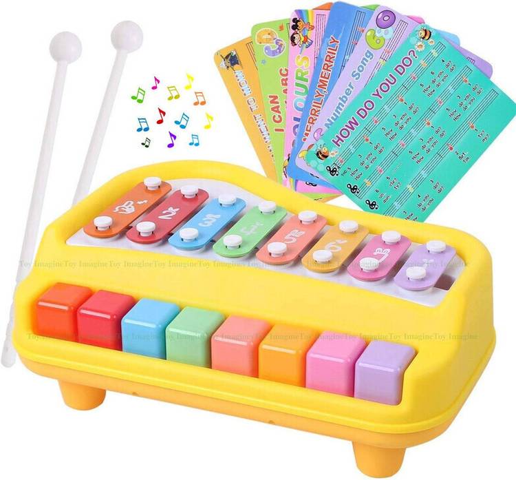 Toyporium BIG 2 in 1 Musical Piano and Xylophone Toy with 8 Colorful Keys & 2 Mallets 64