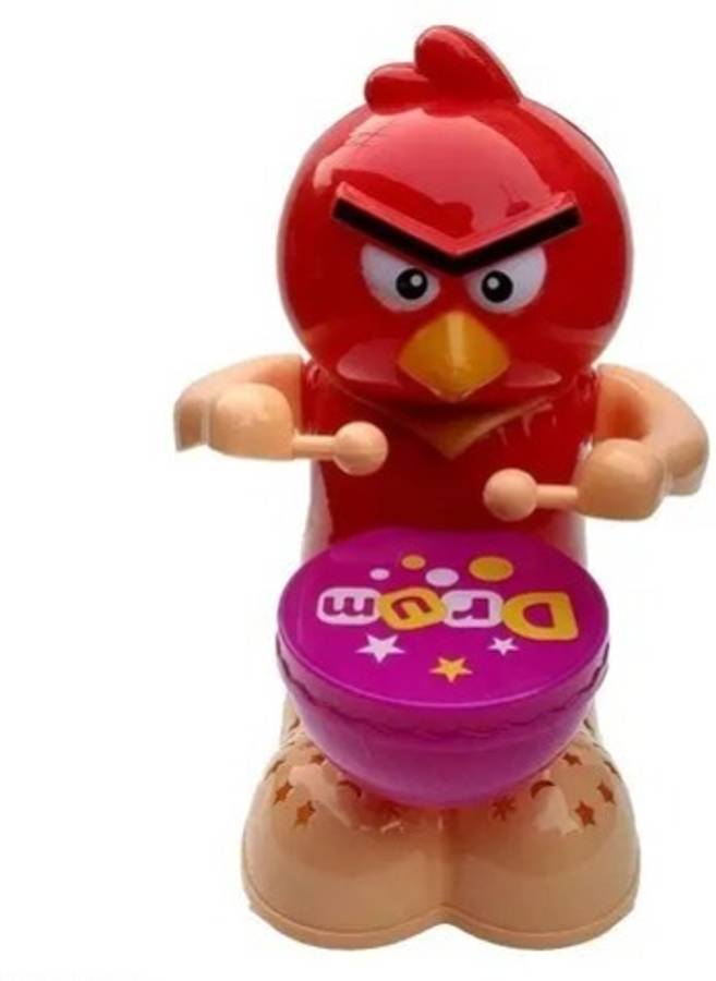 RS Toys Battery Operated Super Birds with Drummer, Playing Drum Toy for Kids Toy( Red)